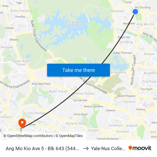 Ang Mo Kio Ave 5 - Blk 643 (54451) to Yale-Nus College map