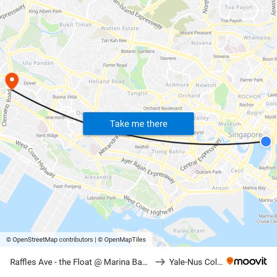 Raffles Ave - the Float @ Marina Bay (02051) to Yale-Nus College map