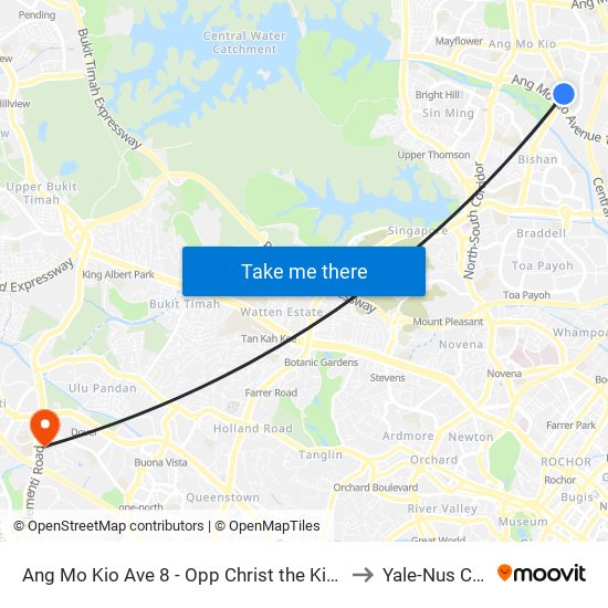 Ang Mo Kio Ave 8 - Opp Christ the King CH (54319) to Yale-Nus College map