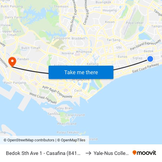 Bedok Sth Ave 1 - Casafina (84151) to Yale-Nus College map