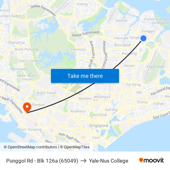 Punggol Rd - Blk 126a (65049) to Yale-Nus College map