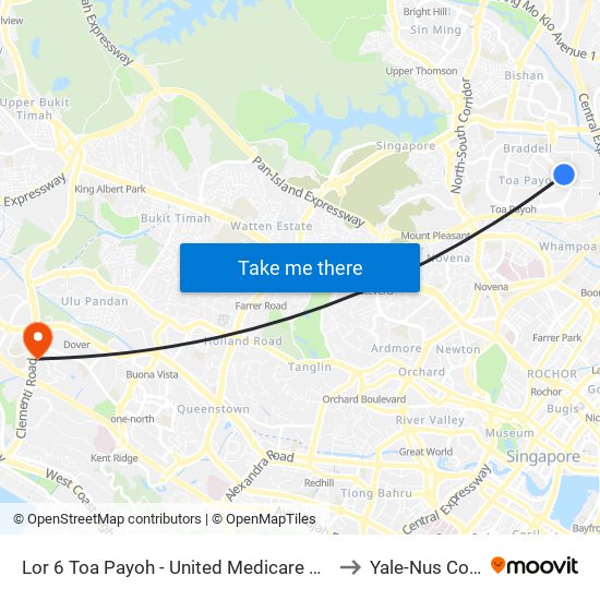 Lor 6 Toa Payoh - United Medicare Ctr (52349) to Yale-Nus College map