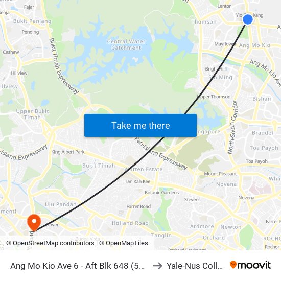 Ang Mo Kio Ave 6 - Aft Blk 648 (55201) to Yale-Nus College map