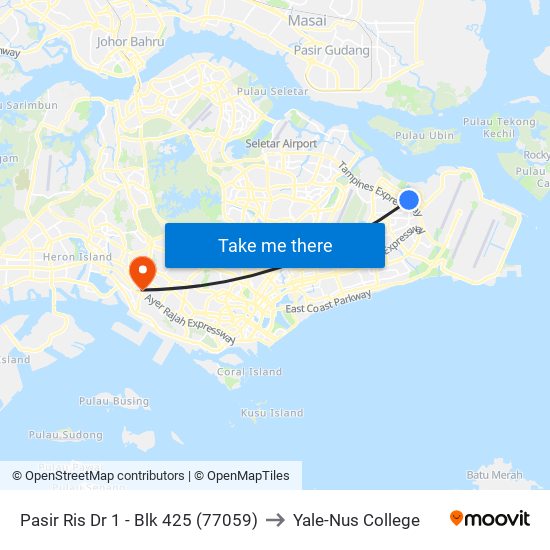 Pasir Ris Dr 1 - Blk 425 (77059) to Yale-Nus College map