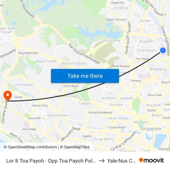 Lor 8 Toa Payoh - Opp Toa Payoh Polyclinic (52489) to Yale-Nus College map