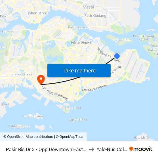 Pasir Ris Dr 3 - Opp Downtown East (78101) to Yale-Nus College map