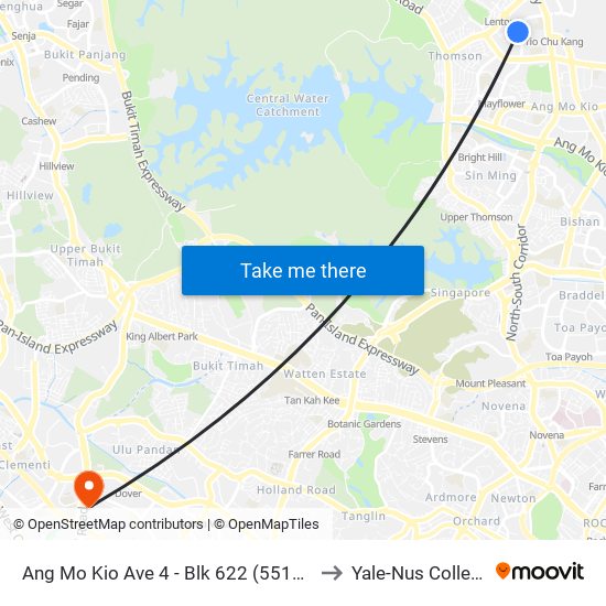 Ang Mo Kio Ave 4 - Blk 622 (55149) to Yale-Nus College map