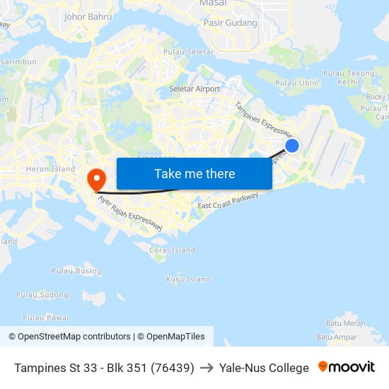 Tampines St 33 - Blk 351 (76439) to Yale-Nus College map
