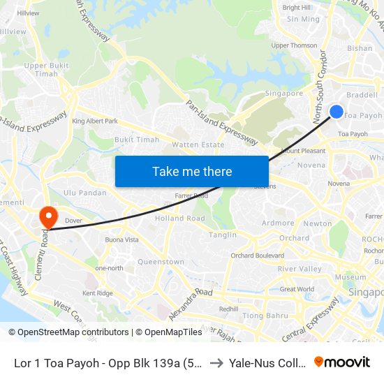 Lor 1 Toa Payoh - Opp Blk 139a (52141) to Yale-Nus College map