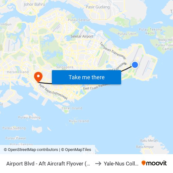 Airport Blvd - Aft Aircraft Flyover (95011) to Yale-Nus College map