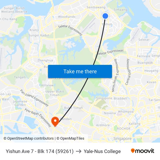 Yishun Ave 7 - Blk 174 (59261) to Yale-Nus College map