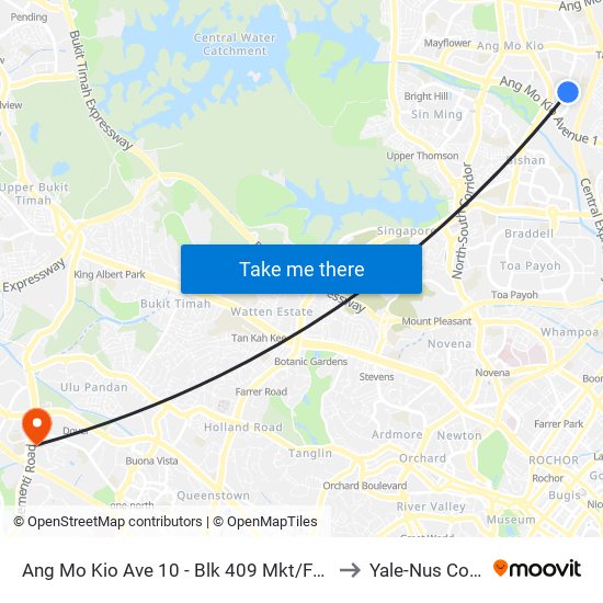 Ang Mo Kio Ave 10 - Blk 409 Mkt/Fc (54371) to Yale-Nus College map