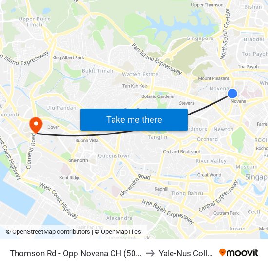 Thomson Rd - Opp Novena CH (50031) to Yale-Nus College map
