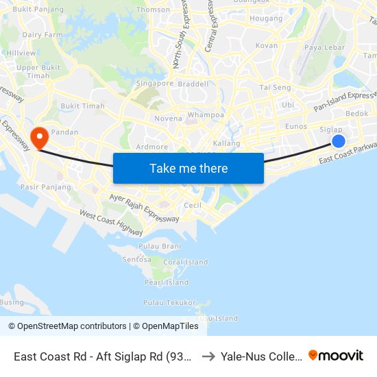 East Coast Rd - Aft Siglap Rd (93069) to Yale-Nus College map