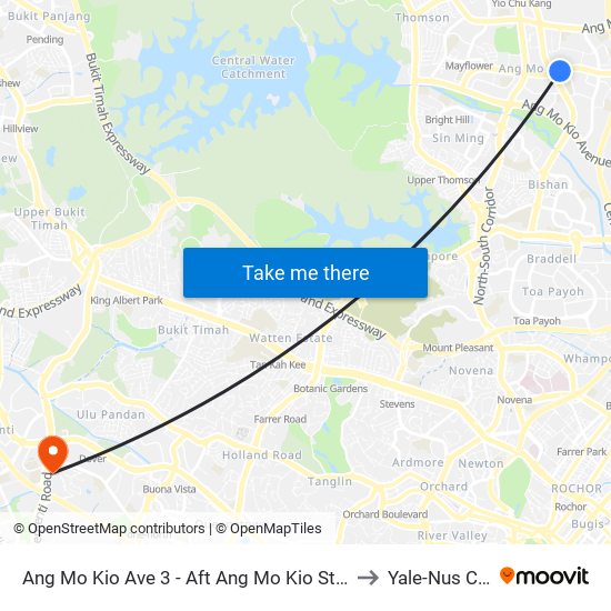 Ang Mo Kio Ave 3 - Aft Ang Mo Kio Stn Exit A (54261) to Yale-Nus College map