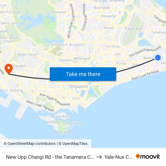 New Upp Changi Rd - the Tanamera Condo (84061) to Yale-Nus College map