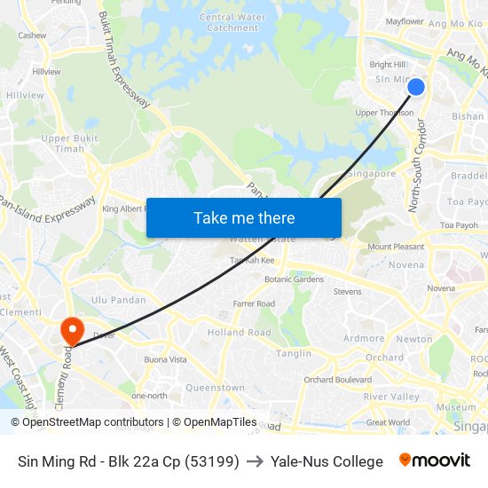 Sin Ming Rd - Blk 22a Cp (53199) to Yale-Nus College map