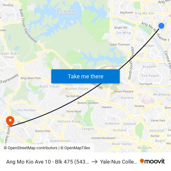 Ang Mo Kio Ave 10 - Blk 475 (54379) to Yale-Nus College map