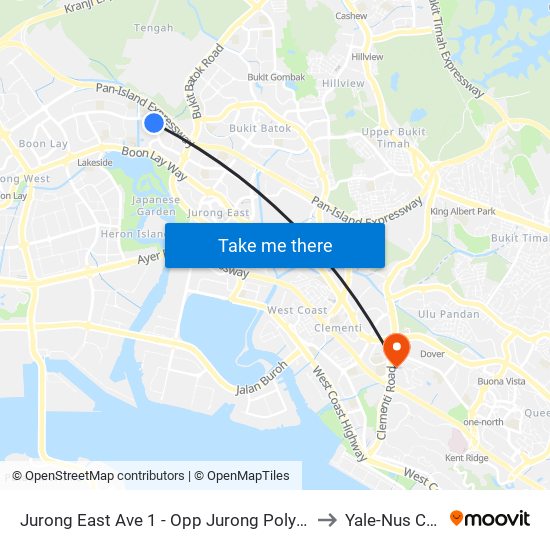 Jurong East Ave 1 - Opp Jurong Polyclinic (28491) to Yale-Nus College map