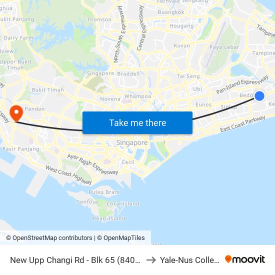 New Upp Changi Rd - Blk 65 (84059) to Yale-Nus College map