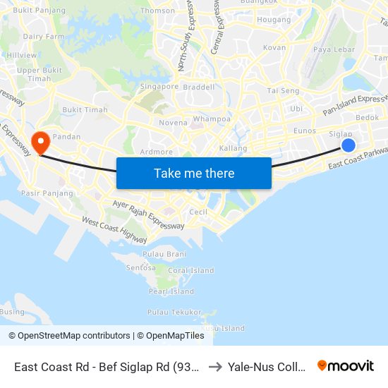 East Coast Rd - Bef Siglap Rd (93061) to Yale-Nus College map