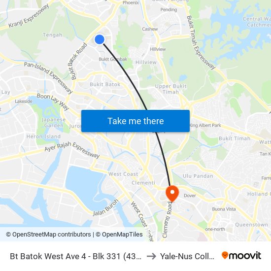 Bt Batok West Ave 4 - Blk 331 (43491) to Yale-Nus College map