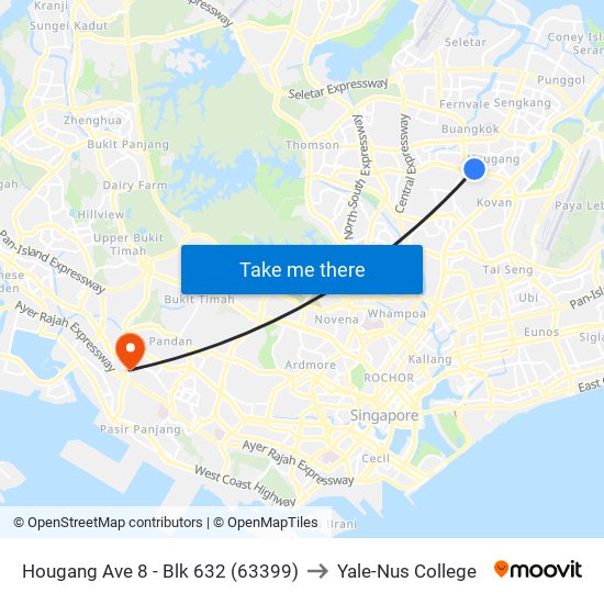 Hougang Ave 8 - Blk 632 (63399) to Yale-Nus College map