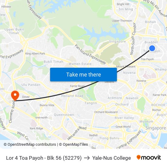 Lor 4 Toa Payoh - Blk 56 (52279) to Yale-Nus College map