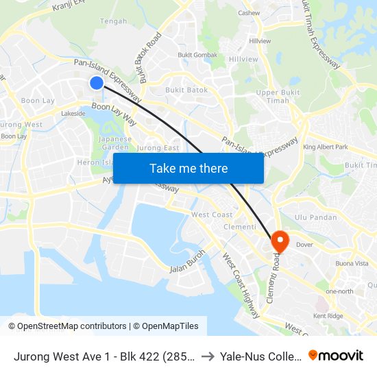 Jurong West Ave 1 - Blk 422 (28509) to Yale-Nus College map