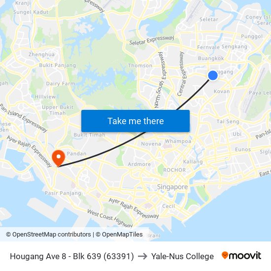 Hougang Ave 8 - Blk 639 (63391) to Yale-Nus College map