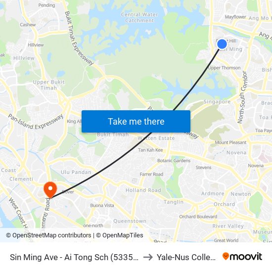 Sin Ming Ave - Ai Tong Sch (53351) to Yale-Nus College map