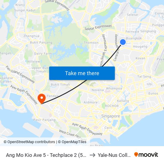 Ang Mo Kio Ave 5 - Techplace 2 (54659) to Yale-Nus College map