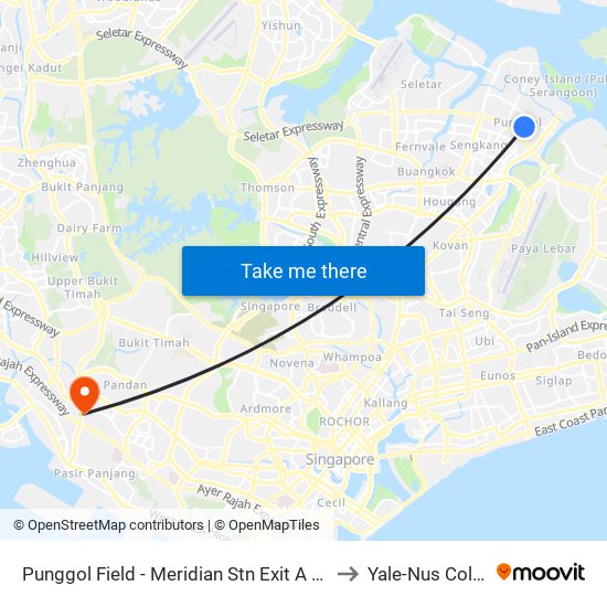 Punggol Field - Meridian Stn Exit A (65169) to Yale-Nus College map