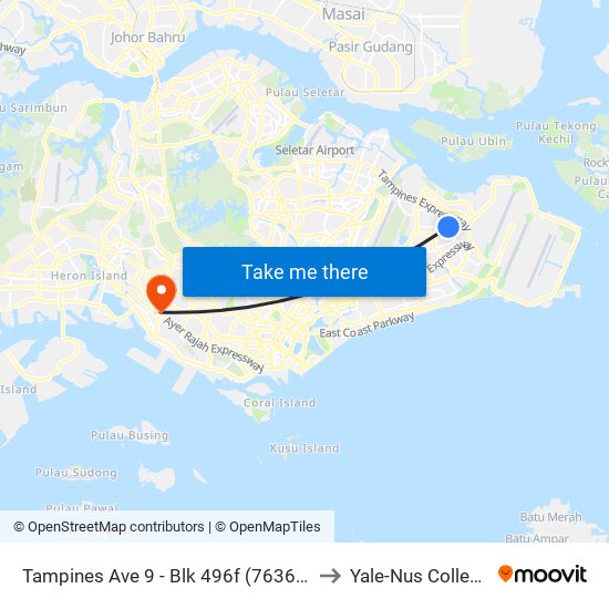 Tampines Ave 9 - Blk 496f (76369) to Yale-Nus College map