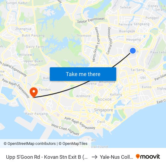 Upp S'Goon Rd - Kovan Stn Exit B (63031) to Yale-Nus College map