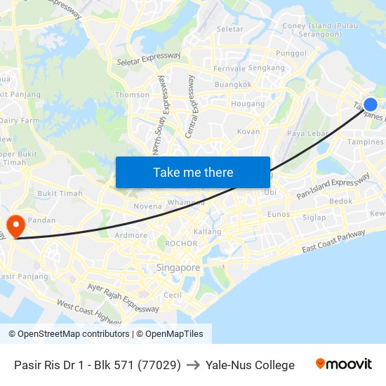 Pasir Ris Dr 1 - Blk 571 (77029) to Yale-Nus College map