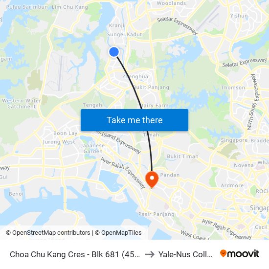 Choa Chu Kang Cres - Blk 681 (45401) to Yale-Nus College map