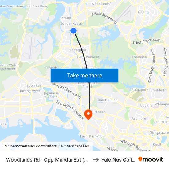 Woodlands Rd - Opp Mandai Est (45061) to Yale-Nus College map