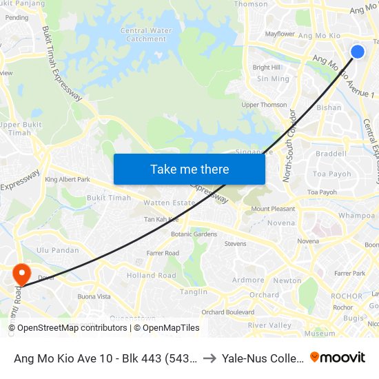 Ang Mo Kio Ave 10 - Blk 443 (54381) to Yale-Nus College map