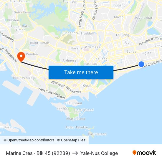 Marine Cres - Blk 45 (92239) to Yale-Nus College map