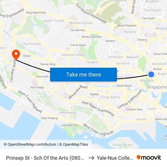 Prinsep St - Sch Of the Arts (08079) to Yale-Nus College map