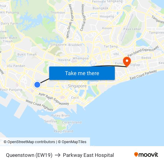 Queenstown (EW19) to Parkway East Hospital map