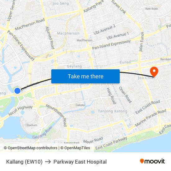 Kallang (EW10) to Parkway East Hospital map