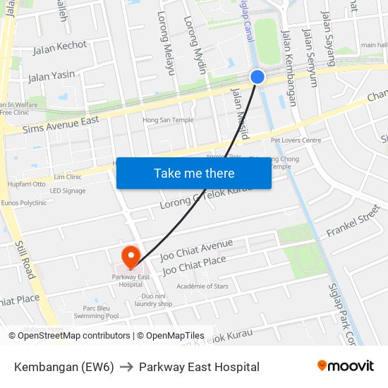 Kembangan (EW6) to Parkway East Hospital map