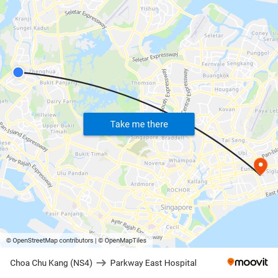 Choa Chu Kang (NS4) to Parkway East Hospital map