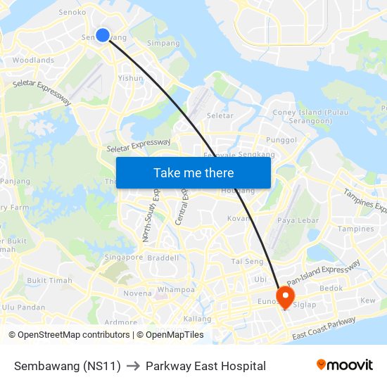 Sembawang (NS11) to Parkway East Hospital map