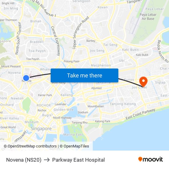 Novena (NS20) to Parkway East Hospital map