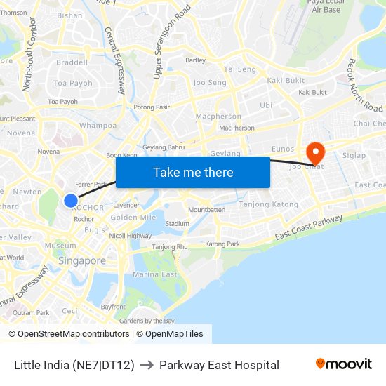 Little India (NE7|DT12) to Parkway East Hospital map