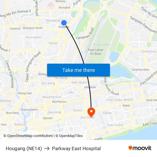 Hougang (NE14) to Parkway East Hospital map