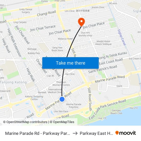 Marine Parade Rd - Parkway Parade (92049) to Parkway East Hospital map